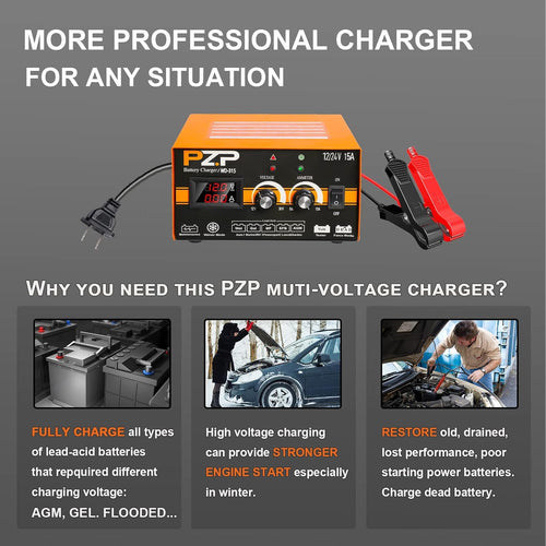 12V/24V Manual Battery Charger Maintainer Trickle Charger F908