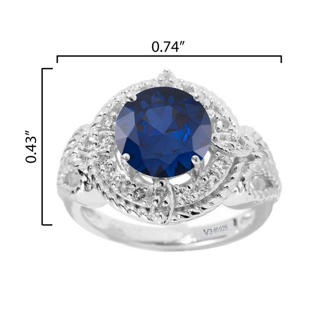 925 Sterling Silver Blue Sapphire White Topaz Halo Ring B787