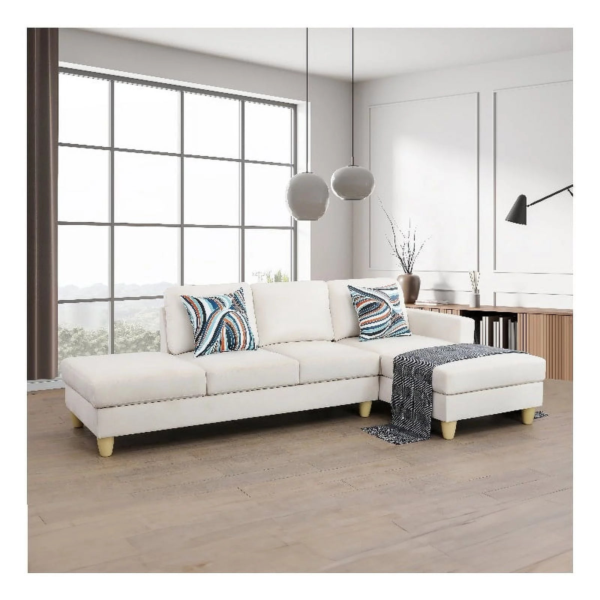 White Microfiber L Shaped 2-Piece Sofa Set S28601