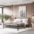 Black Queen Size Metal Platform Bed Frame with Headboard N53209