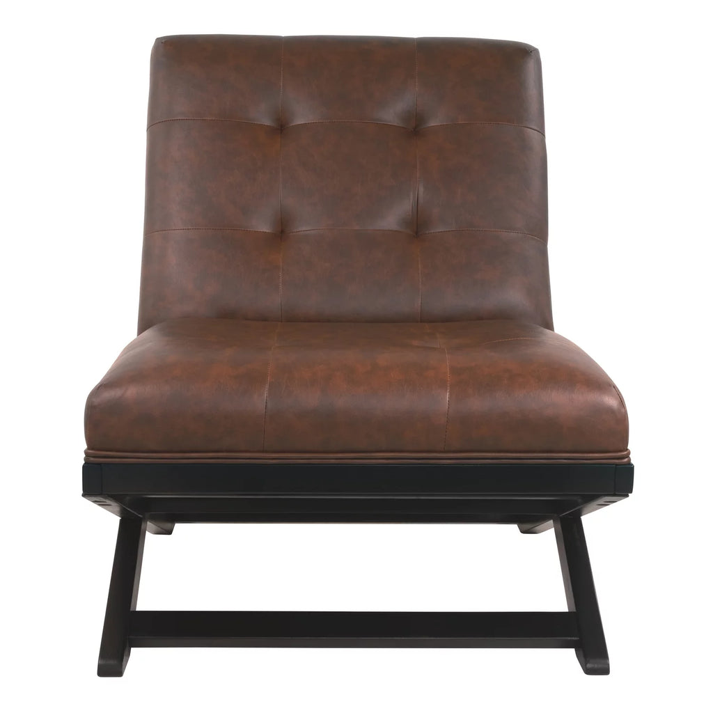 Brown Wood and Faux Leather Accent Chair L982623