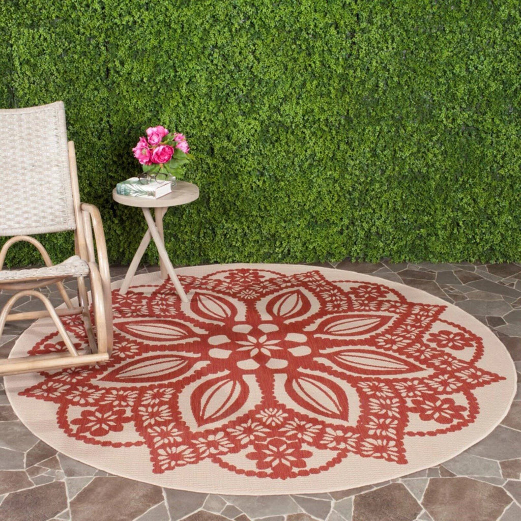 Beige Black Medallion Indoor Outdoor Area Rug Y24353