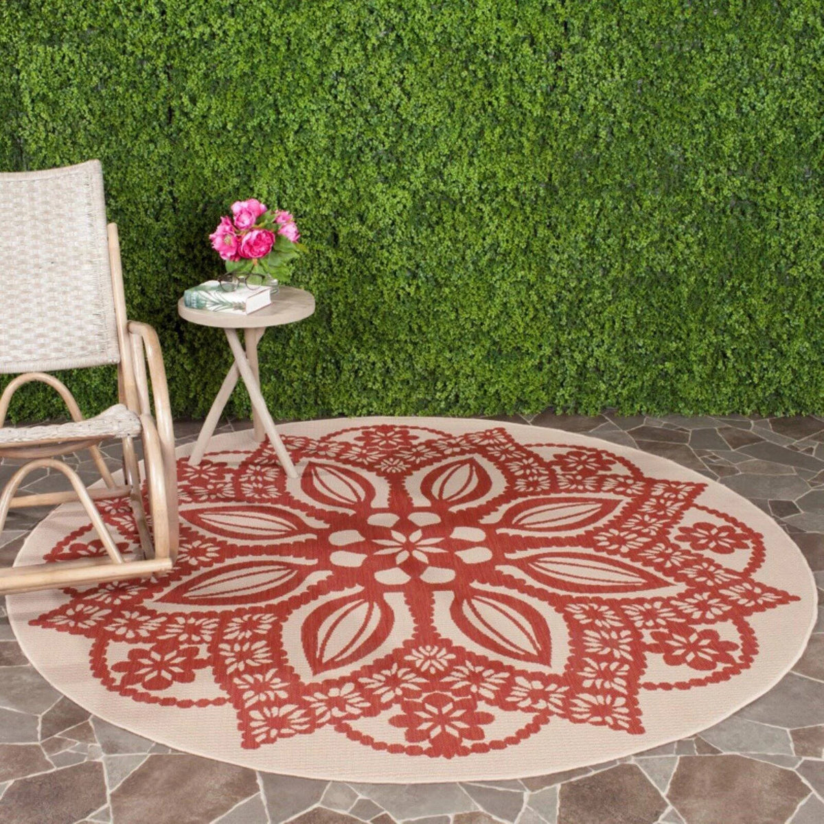 Beige Black Medallion Indoor Outdoor Area Rug Y24353