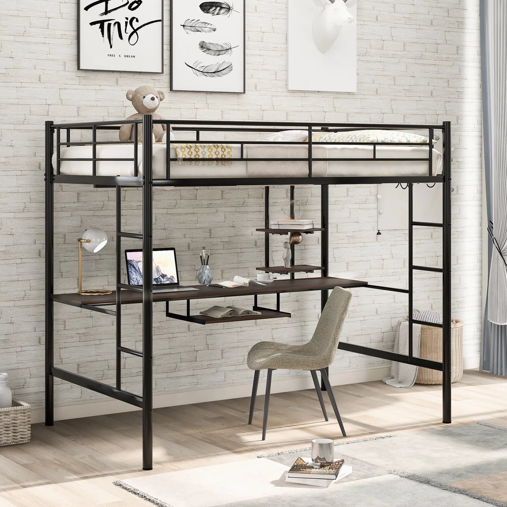 Full Bed with Keyboard Tray, 2 Shelves and Desk S49289