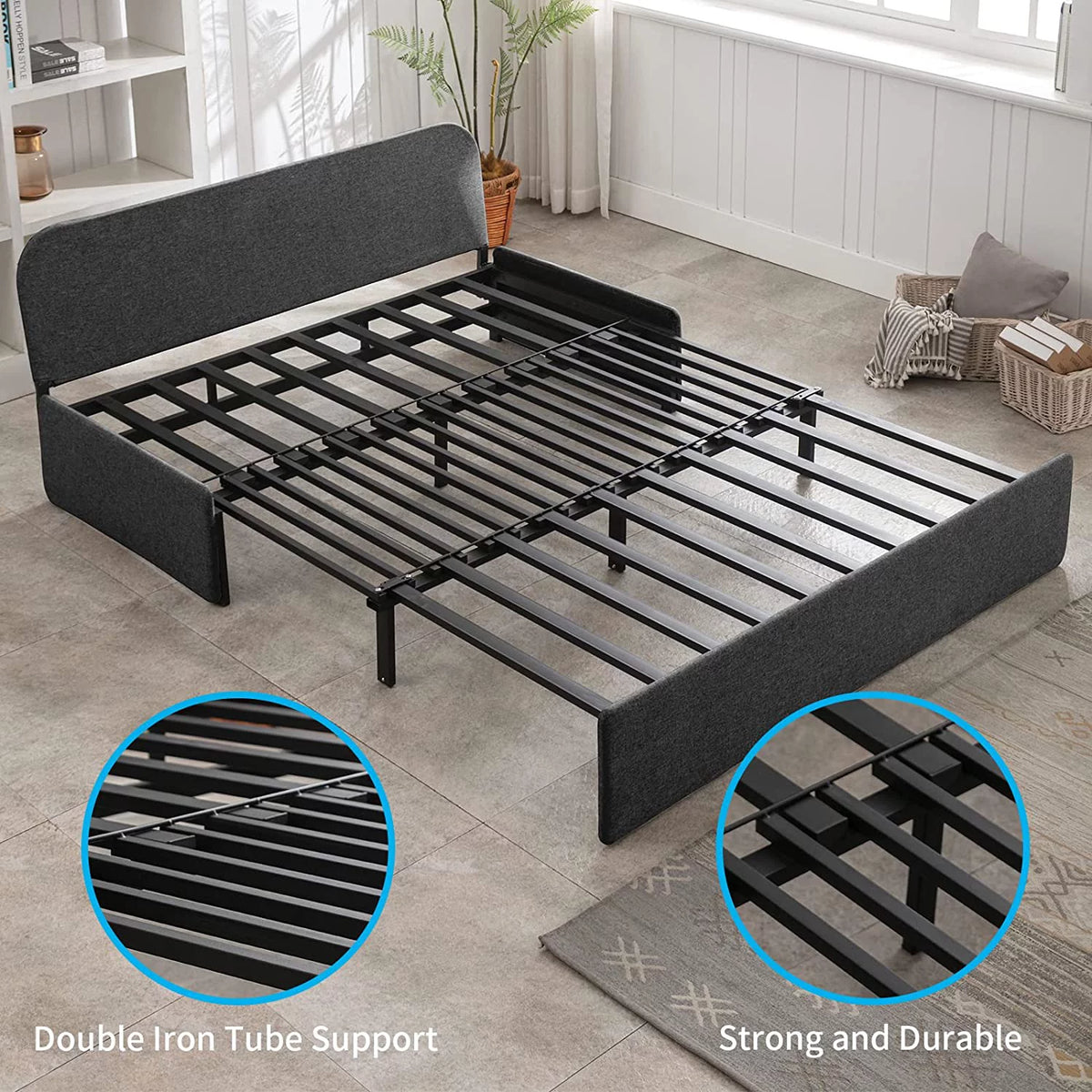 Queen Size Convertible Linen Sleeper Sofa Bed Dark Gray G114179