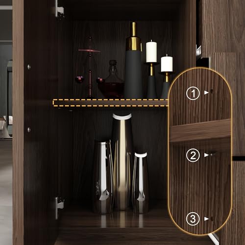 Dark Brown 6 Doors Lighted Kitchen Pantry Storage Cabinet with Glass Doors, 3 Drawers & 5 Tiers Shelf W7452
