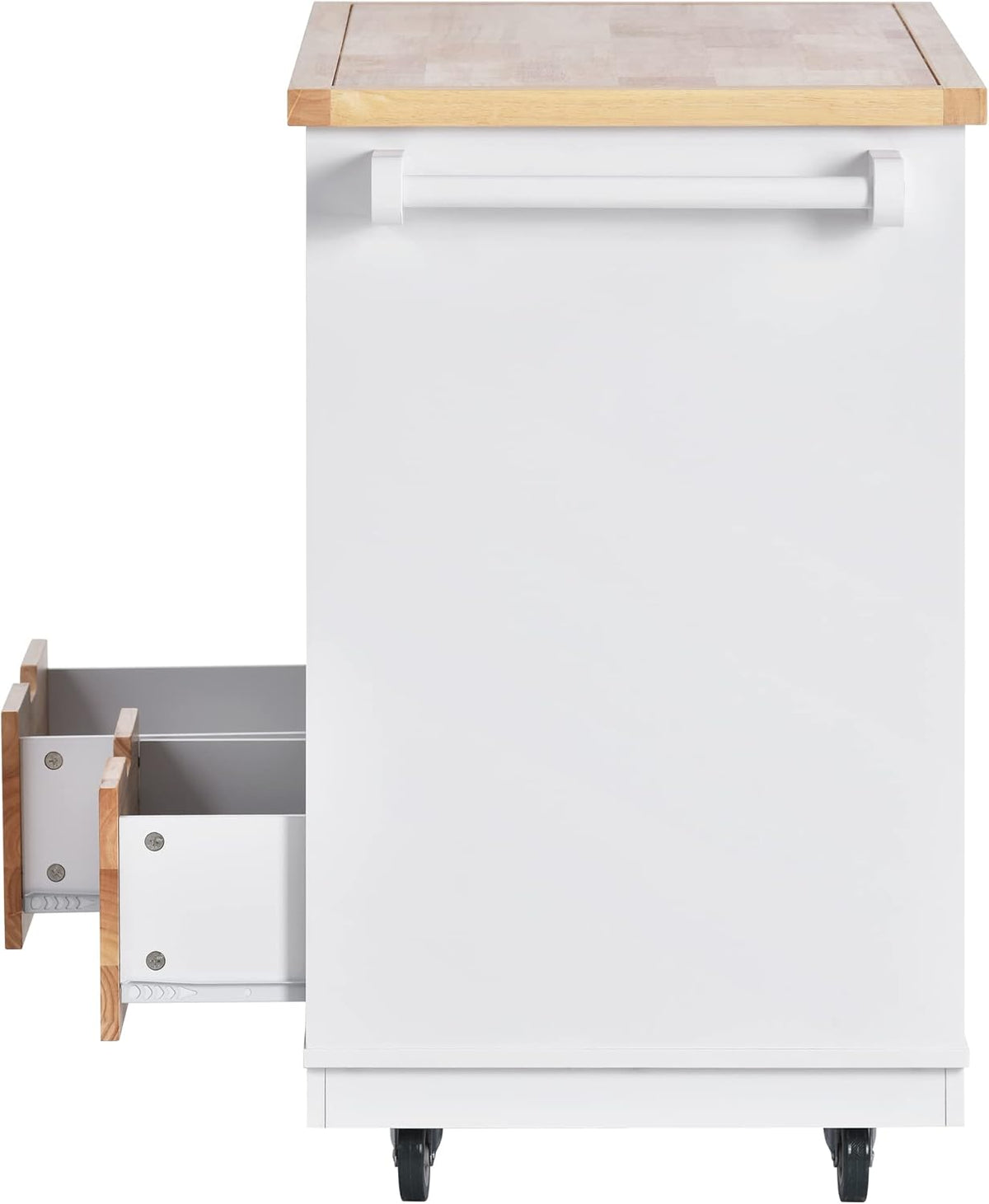 White Rolling Kitchen Island with RubberWood Top, 2 Drawers T912062
