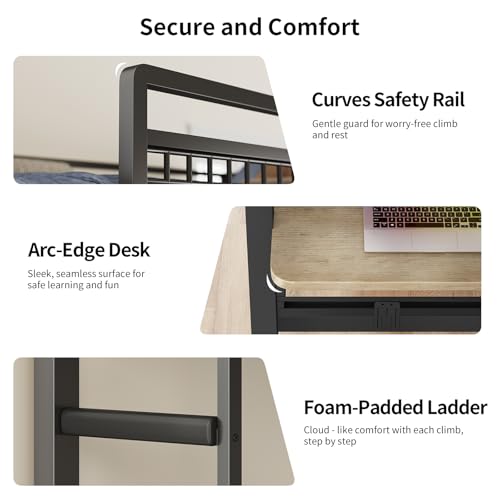 Twin Over Twin Metal Bunk Bed with Desk and Storage Drawers T6051