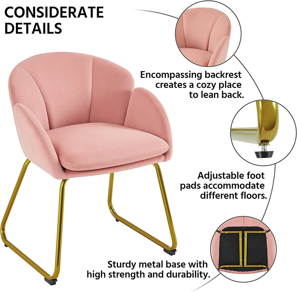 Flower Velvet Barrel Accent Chair with Golden Metal Legs, 2 Pieces I25669