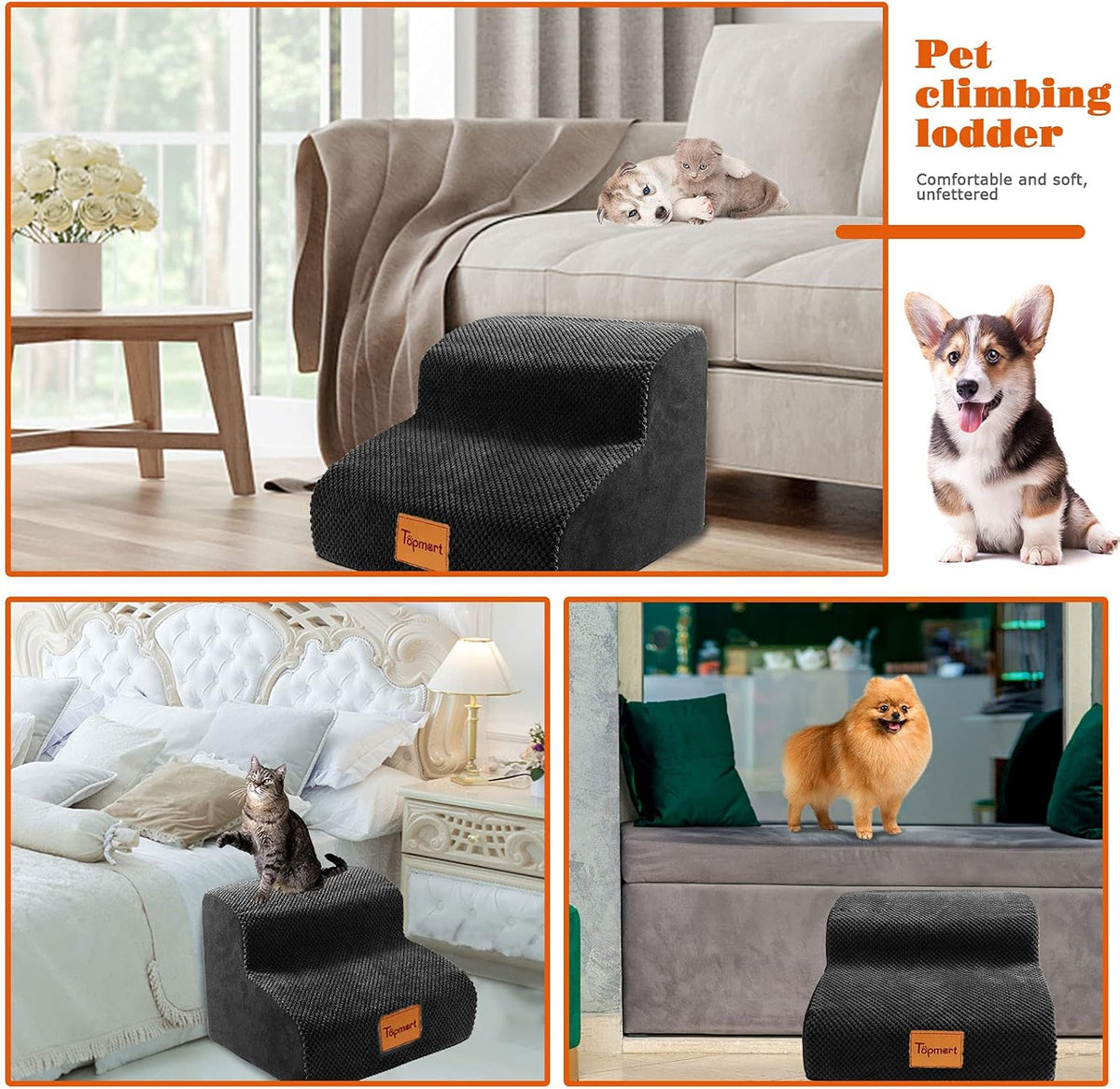 High Density Foam Pet Steps 2 Tiers, Non-Slip Dog Stairs Z163
