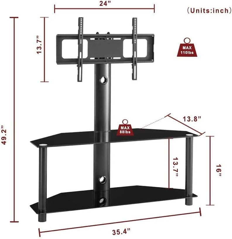 Angle and Height Adjustable Black Tempered Glass TV Stand Y497086