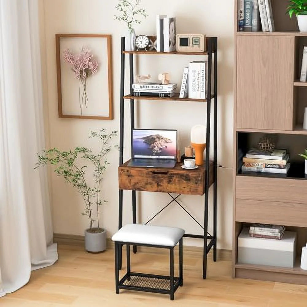 Vanity Table Set with Flip Top Mirror and Cushioned Stool Q2181