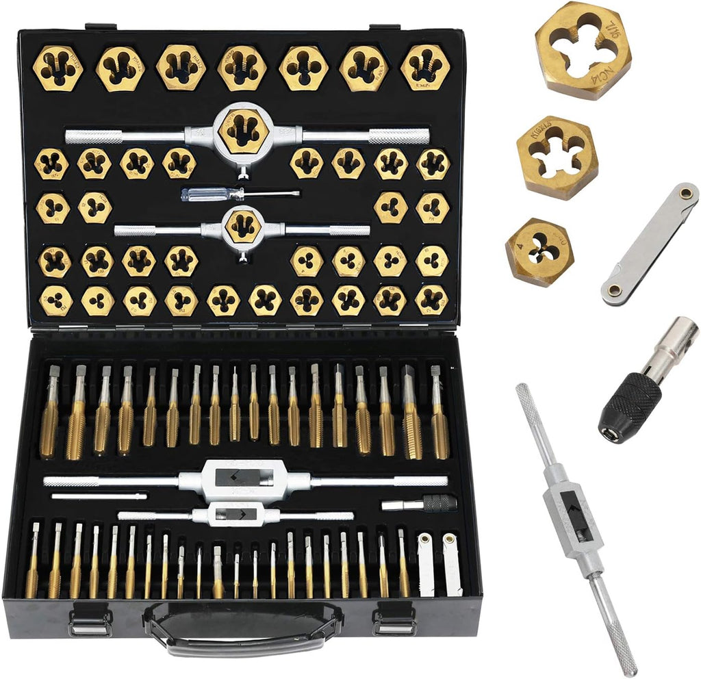 86 Piece Metric and SAE Titanium Coated Tap and Die Set with Metal Carrying Case K6960