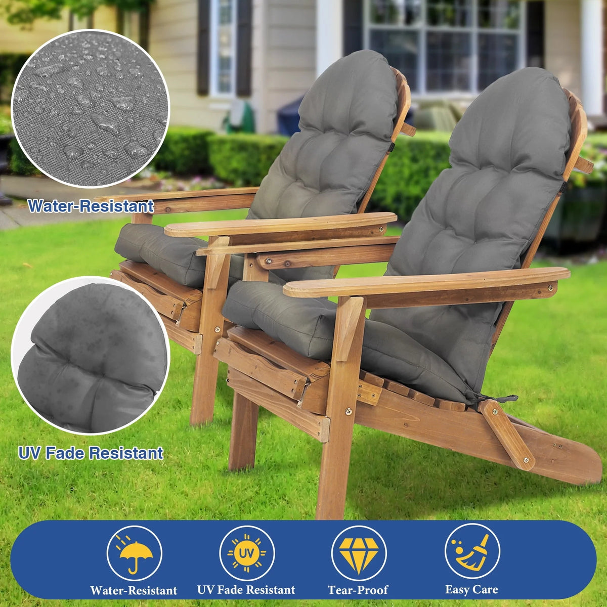 2pc 44x19.6x4 inch Non Slip Waterproof Outdoor Chair Cushion with Ties X70025