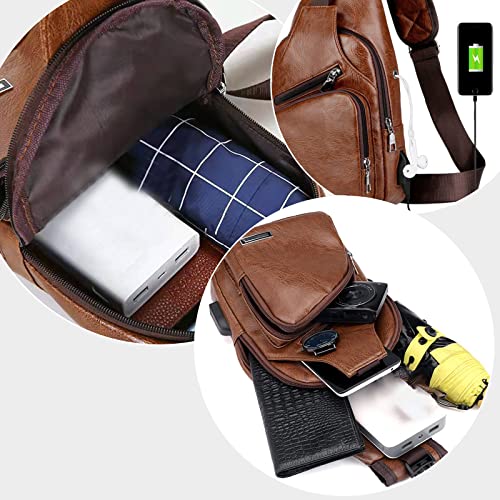 Waterproof Leather Crossbody Sling Bag with USB Charging G547823