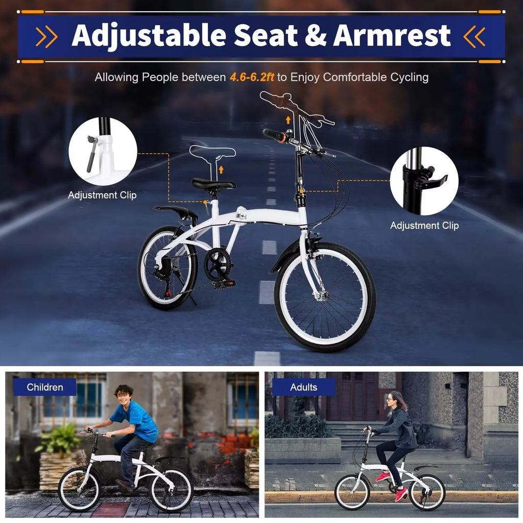 White Folding Bike 6 Speed Gears with Mudguard S4059