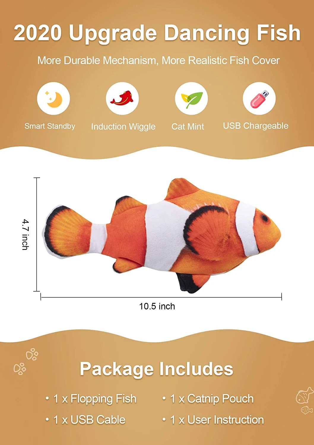 Electric Flopping Fish 10.5" Plush Cat Toy W757873