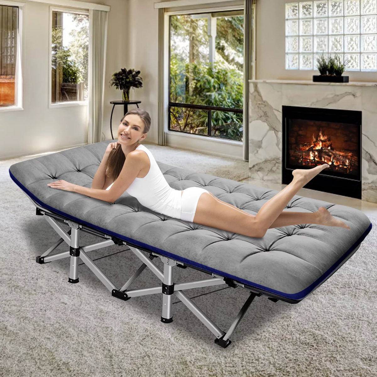 Folding Camping Cot with Cotton Pad & Carry Bag X24858