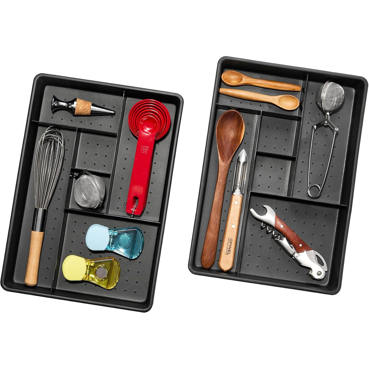 Set of 2 Plastic 6-Compartment Drawer Organizer Trays, Granite, 10.75 x 7.5 x 2.6 inches T58723