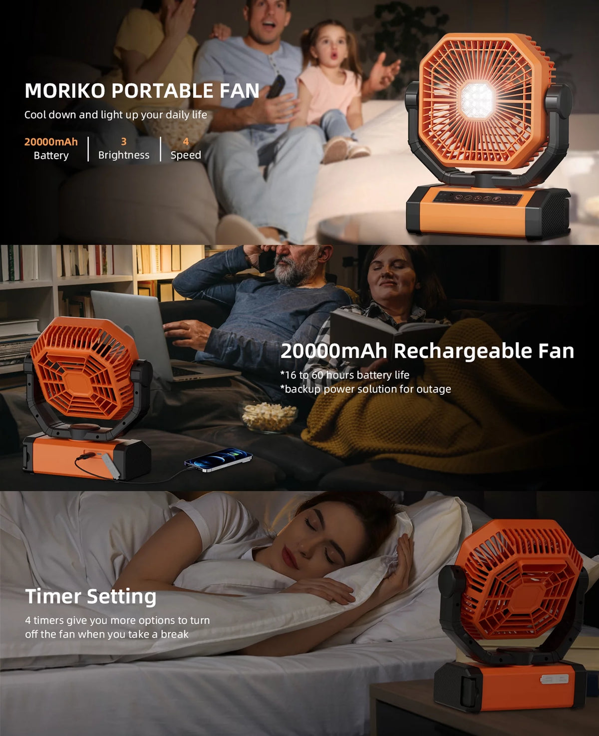 Portable Rechargeable Table Fan with LED Lantern W231