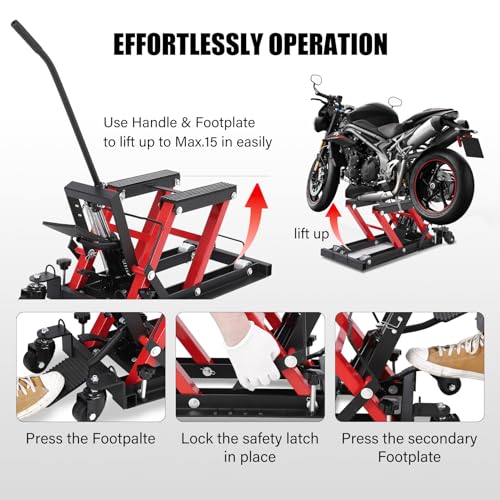 Heavy Duty Motorcycle Lift with Foot Pedal & 4 Locking Wheels R30668