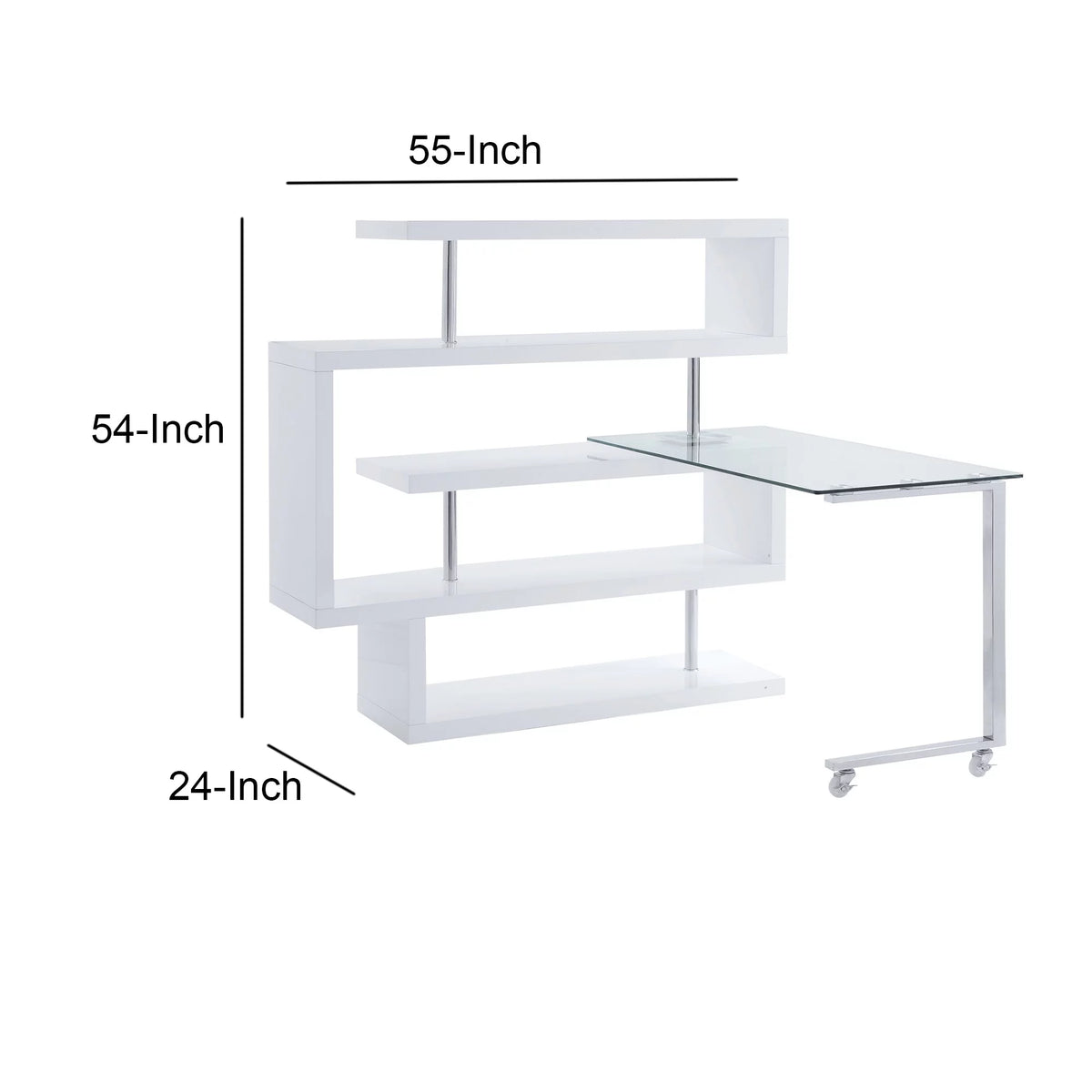 White Writing Desk with 4 Swivel Etagere Shelf and Casters Q95950