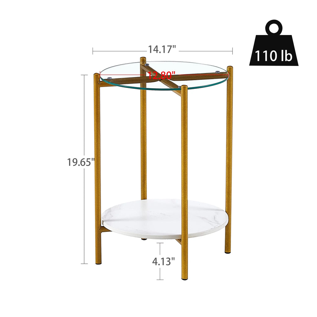 2 Layer Glass Top End Table with Metal Leg Y747935