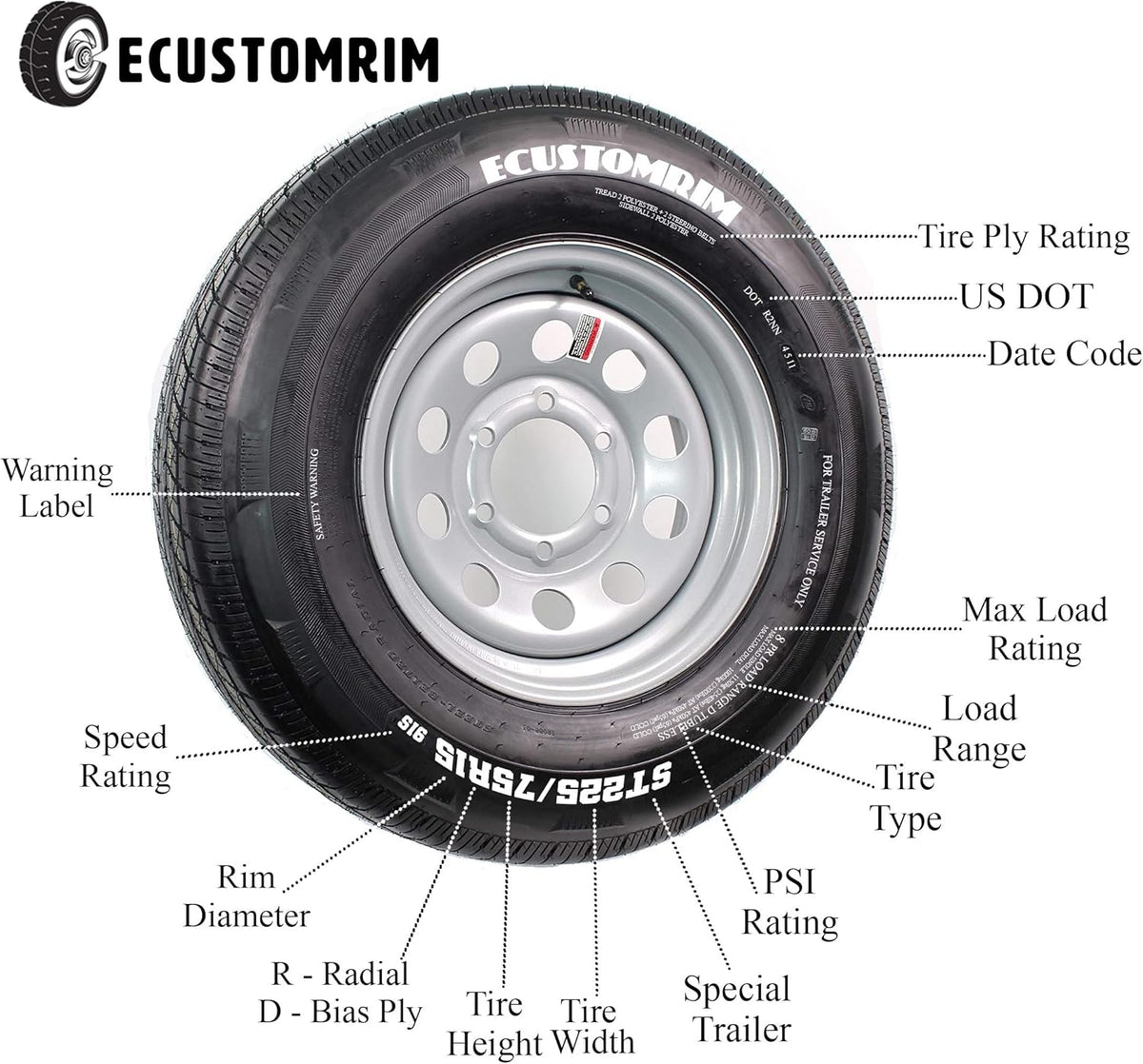 4.80-12 12 in. Load C 4 Lug Galvanized Spoke Trailer Tire Rim V217