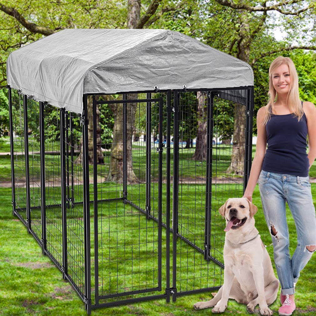 Extra Large Welded Wire Pet Playpen with UV Protection Waterproof Cover and Roof G784