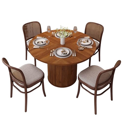 47 inch Round Dining Table with 2-Layer Storage Shelf and Wood Slide Door (Walnut) P74441