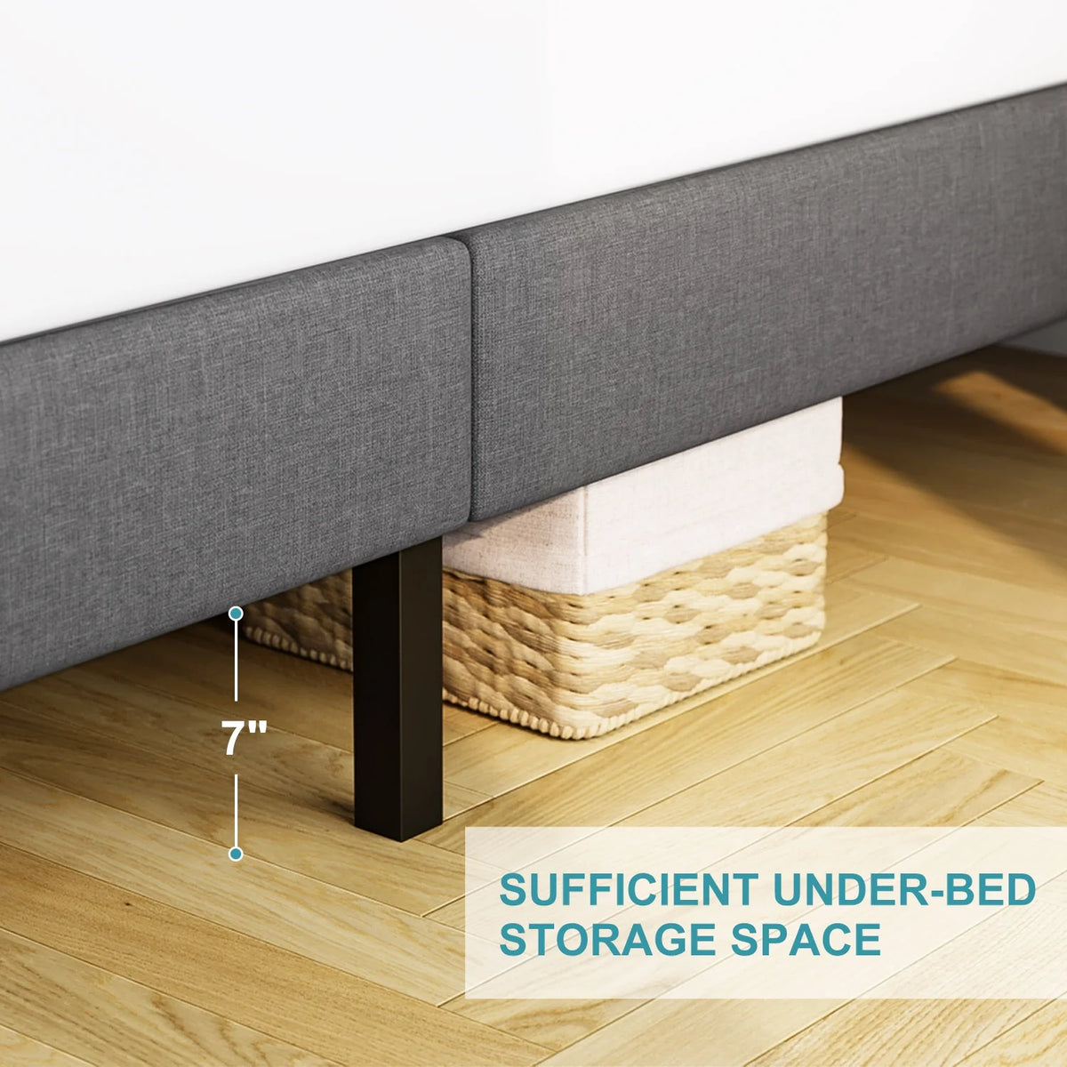Twin Upholstered Platform Bed Frame with Headboard J4679