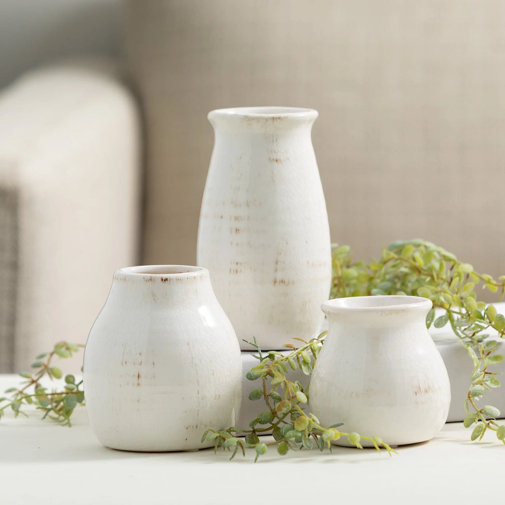 Set of 3 Petite Ceramic Vases White J73447