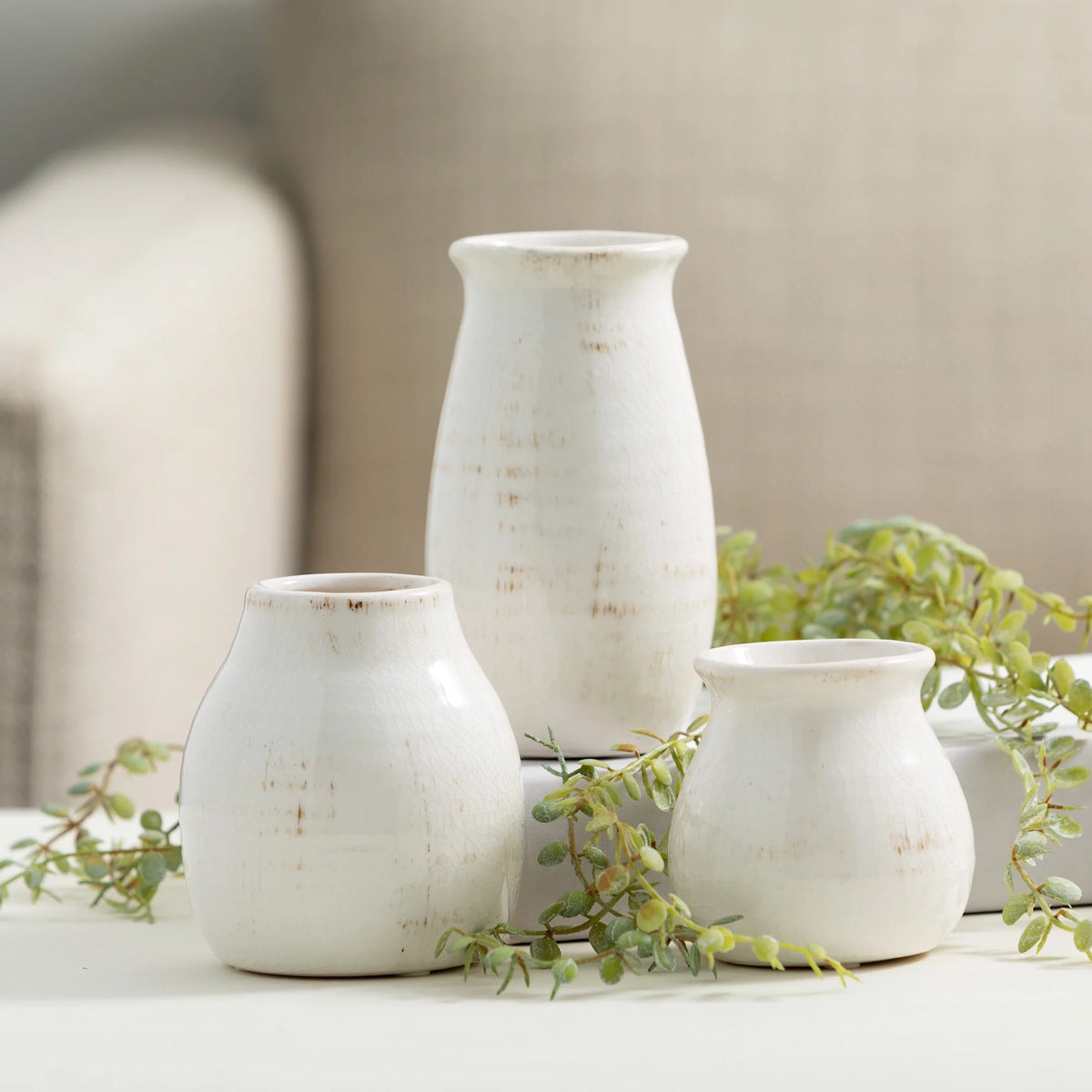 Set of 3 Petite Ceramic Vases White J73447