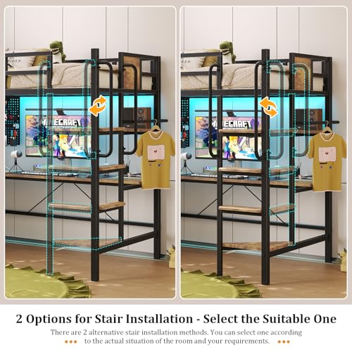Twin Size Loft Bed with Desk and 5 Storage Drawer Cabinets N789344