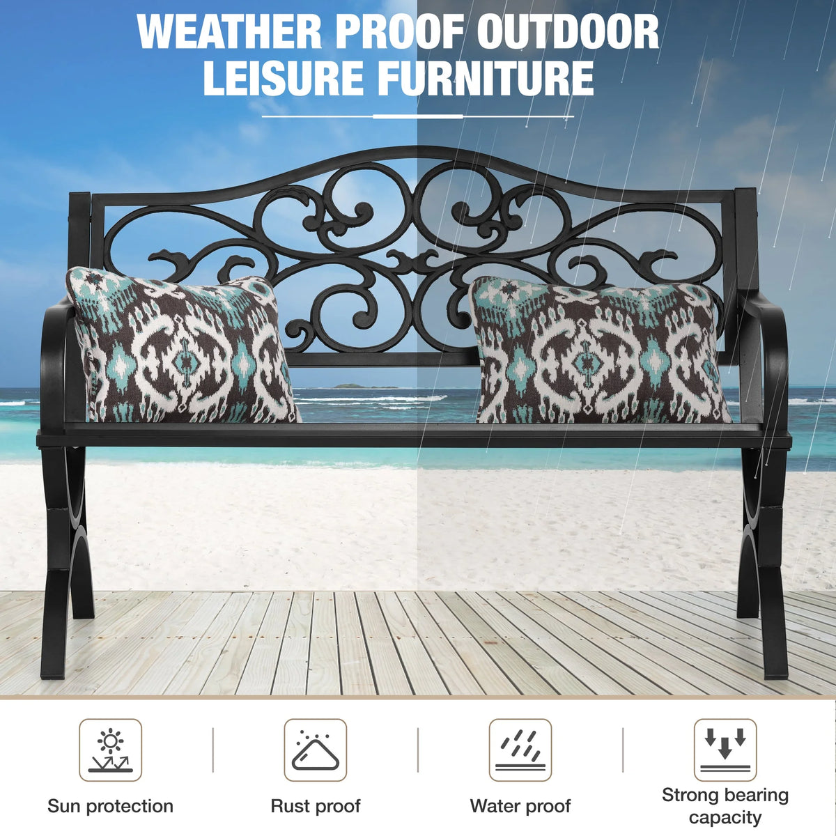 50" Black Patio Garden Bench E844779