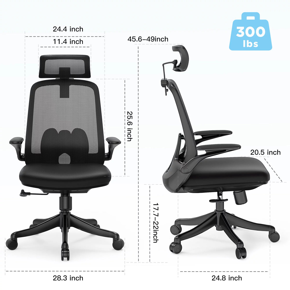 Black Ergonomic Mesh Office Chair with Flip-Up Arms and Lumbar Support T67908