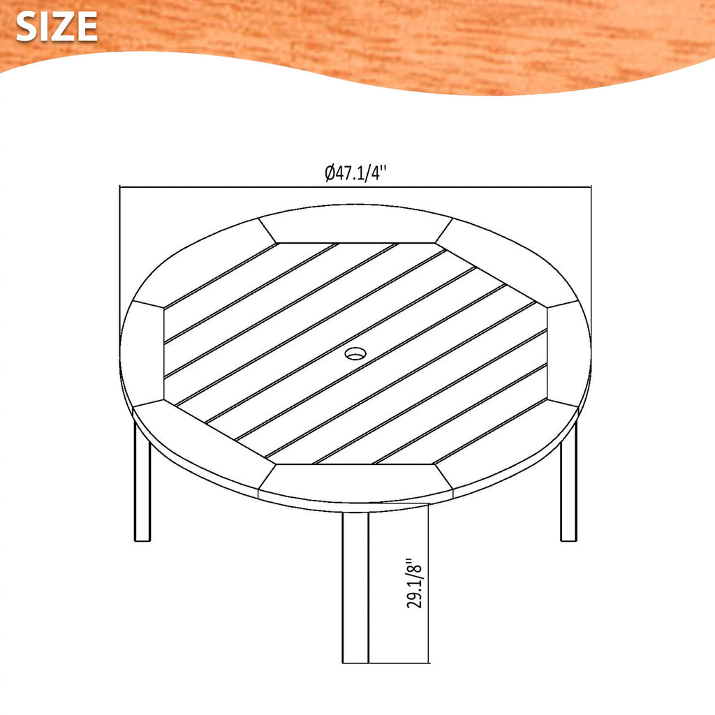 5-Piece Round Eucalyptus Wood Patio Dining Set T872697