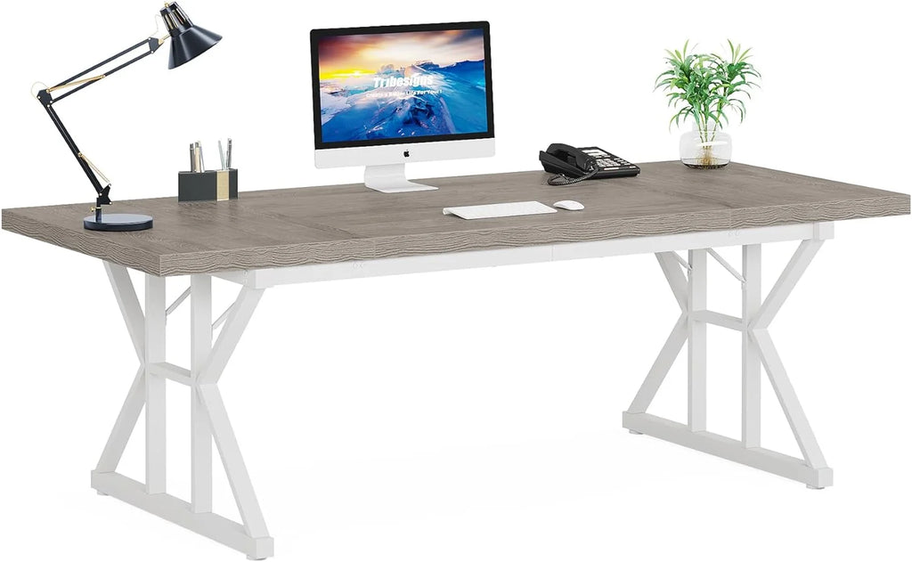 71 Inch Grey White Executive Desk T1171