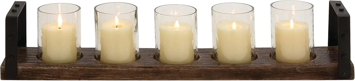 Wood Metal Glass Candle Holder 28 by 5-Inch B1339