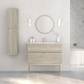 Toasted Oak Wood Finish Column Cabinet with Gold Handles G37113