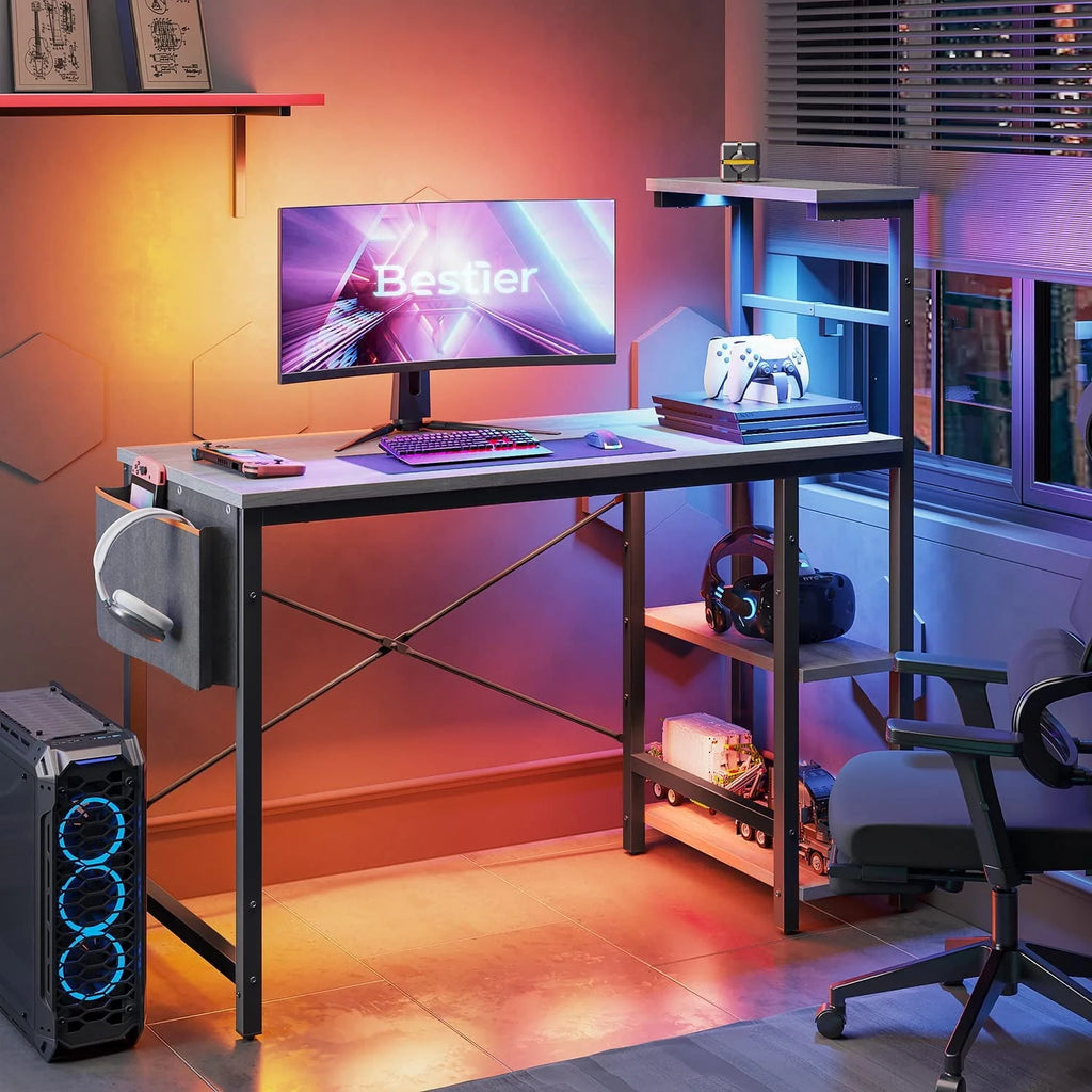 44 inch Computer Desk with LED Lights and Shelves M72032