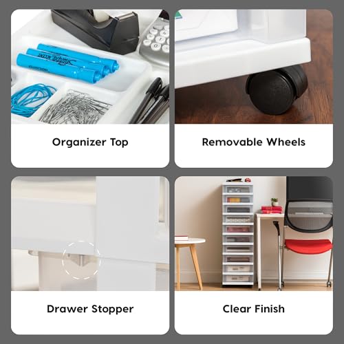 White 10-Drawer Plastic Rolling Cart with Wheels S675736