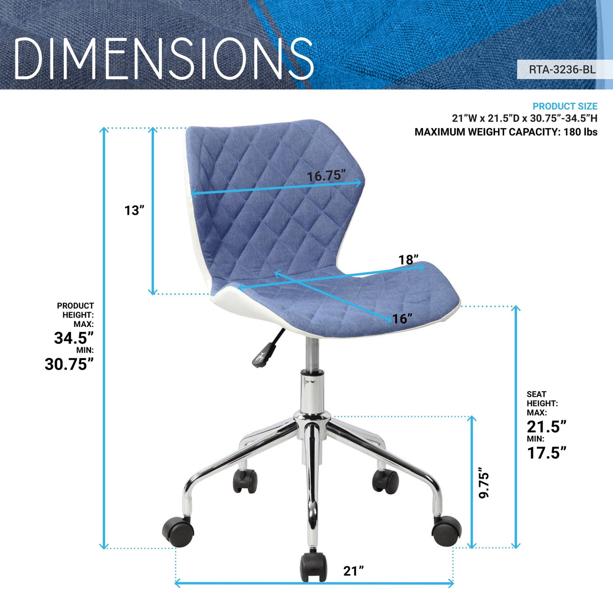 Blue Height Adjustable Office Task Chair E48263