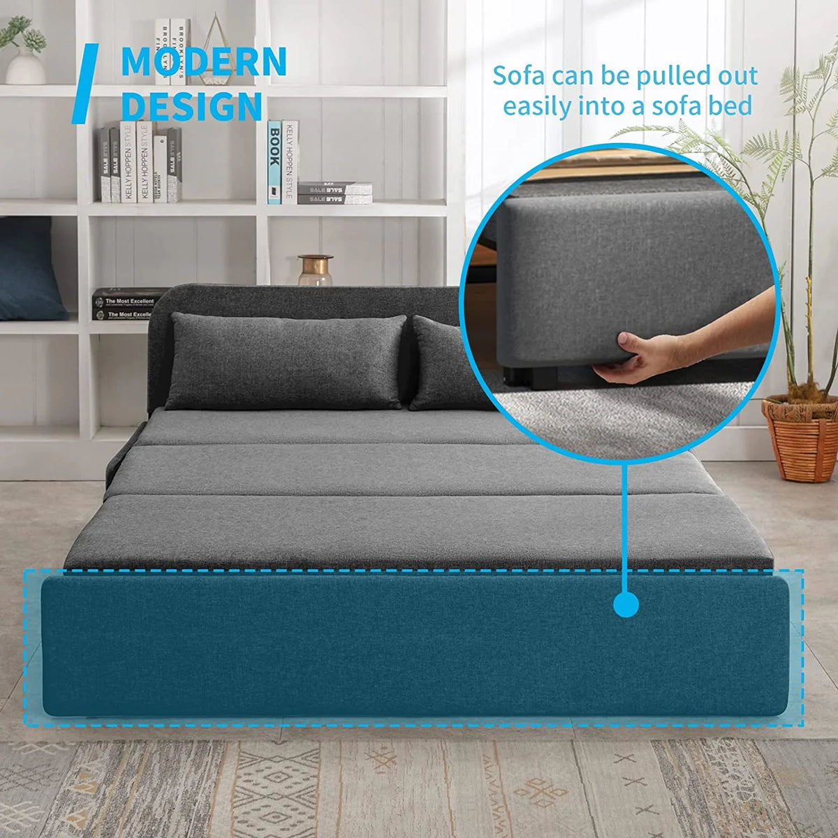 Queen Size Convertible Linen Sleeper Sofa Bed Dark Gray G114179