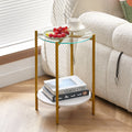 2 Layer Glass Top End Table with Metal Leg Y747935