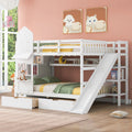 Full Over Full Castle Bunk Bed with Slide, Stairs and Storage Drawers Q676818