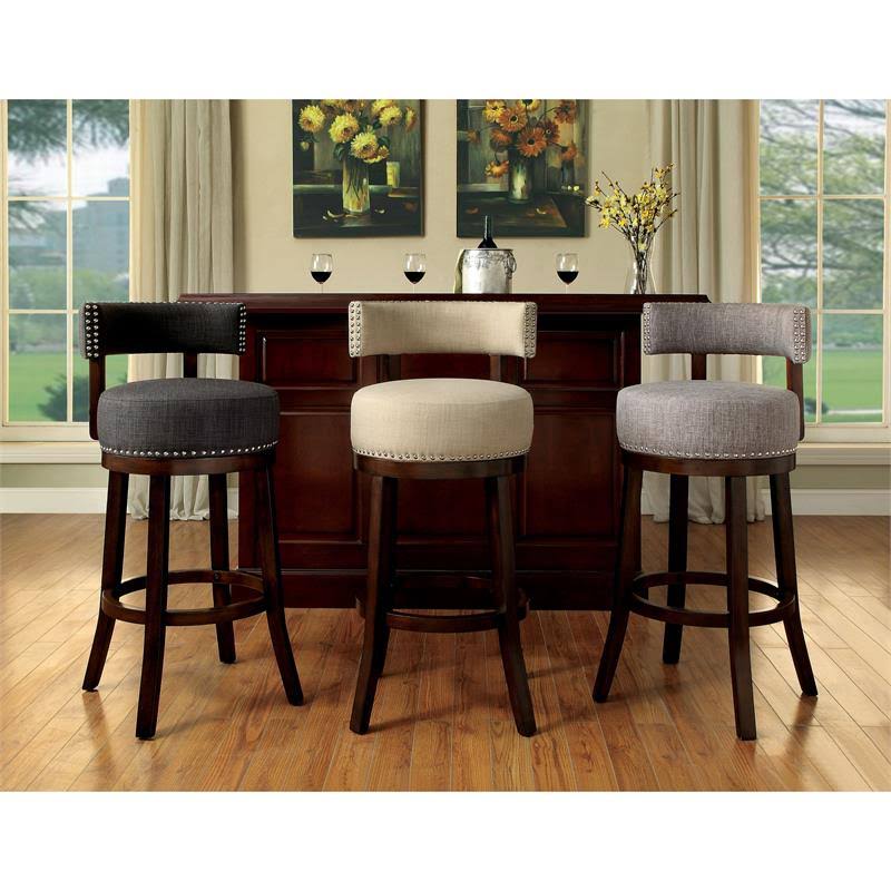 Light Gray Fabric Swivel Bar Stool (Set of 2) F66976