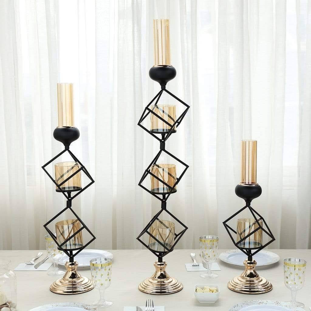 Gold Black Geometric Glass Votive Candle Holders V51345
