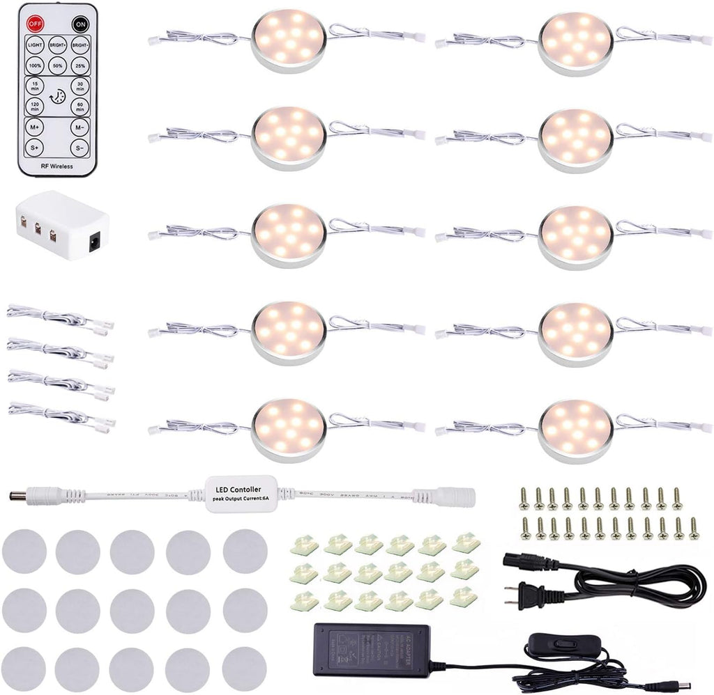 LED Dimmable Under Cabinet Lighting Kit, 10 Pack Linkable Puck Lights with Remote Control U11887