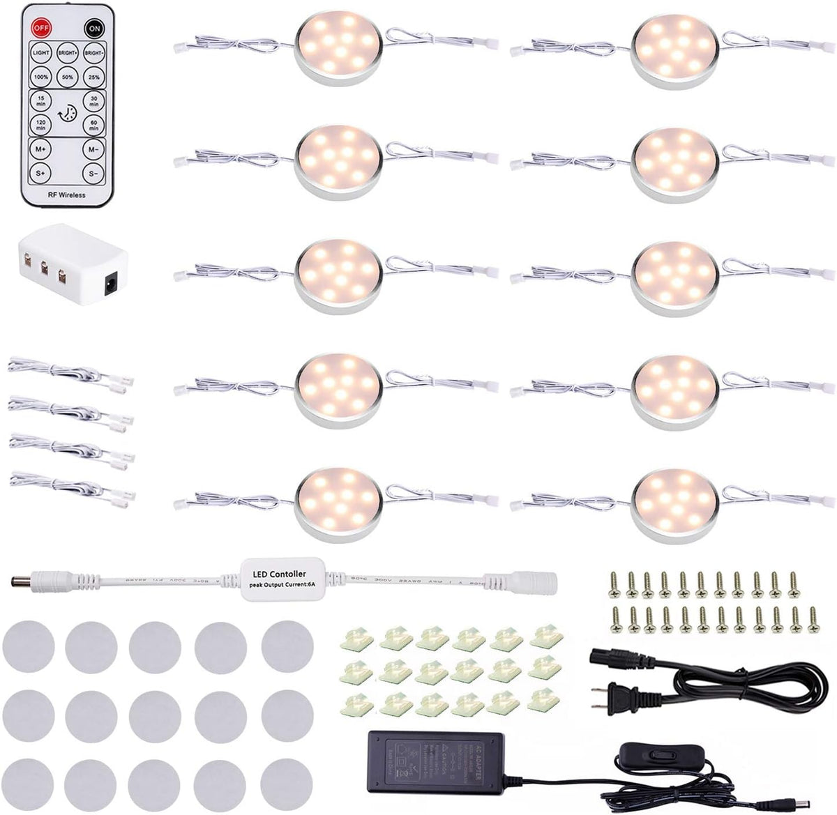 LED Dimmable Under Cabinet Lighting Kit, 10 Pack Linkable Puck Lights with Remote Control U11887